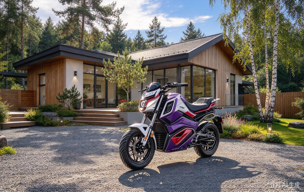 Futuristic electric motorcycle in motion