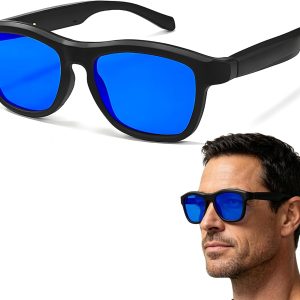 LASMEX V90 smart audio glasses with blue mirrored lenses
